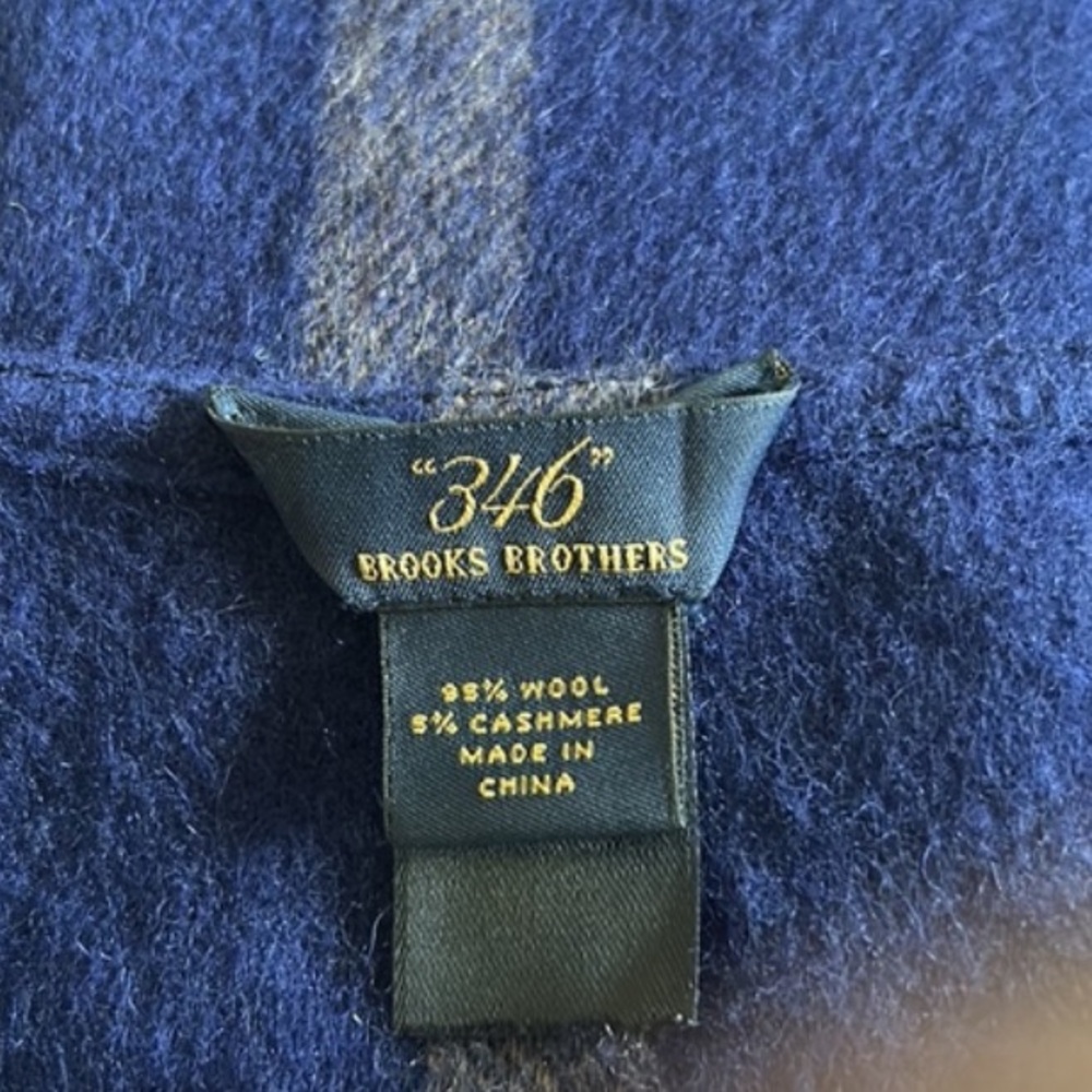 Brooks Brothers cashmere Wool Blend Shawl blue plaid - Picture 6 of 8